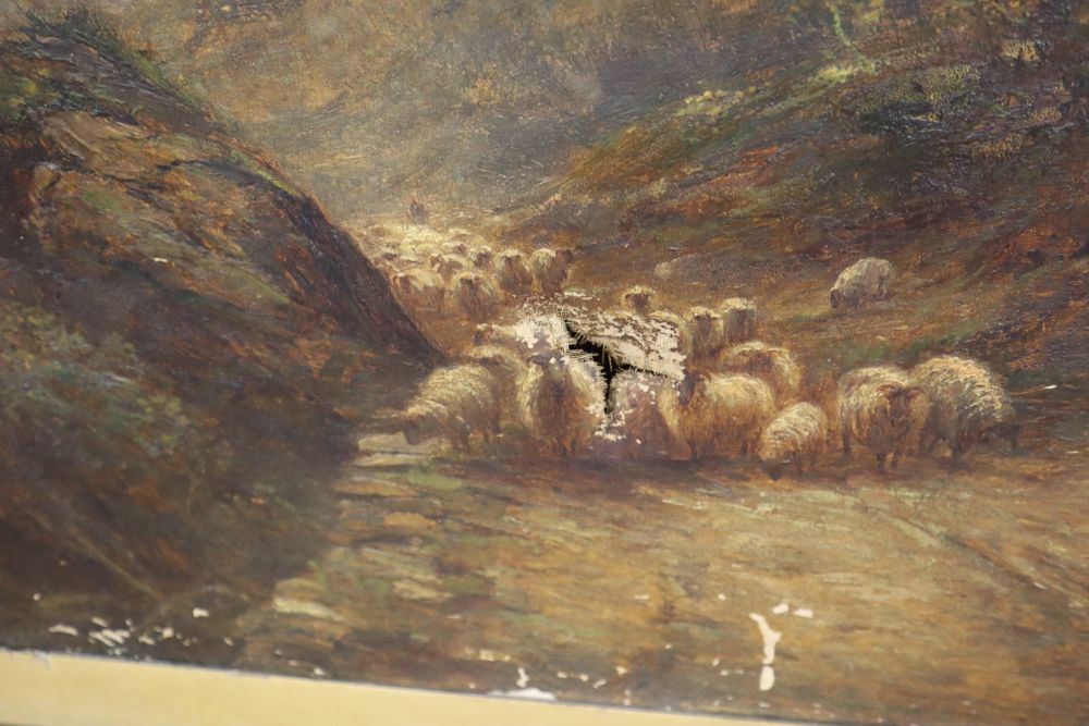 Ernest Walbourn (1872-1927), oil on canvas, Shepherd and flock on a lane, signed, 60 x 90cm (a.f.)